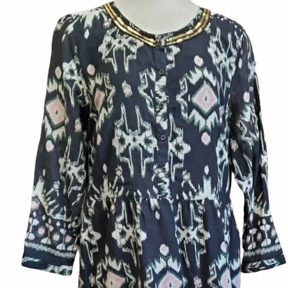 World Market Ikat Print Boho Tunic Black Shirt Dress Women’s Small 4 - Picture 4 of 5